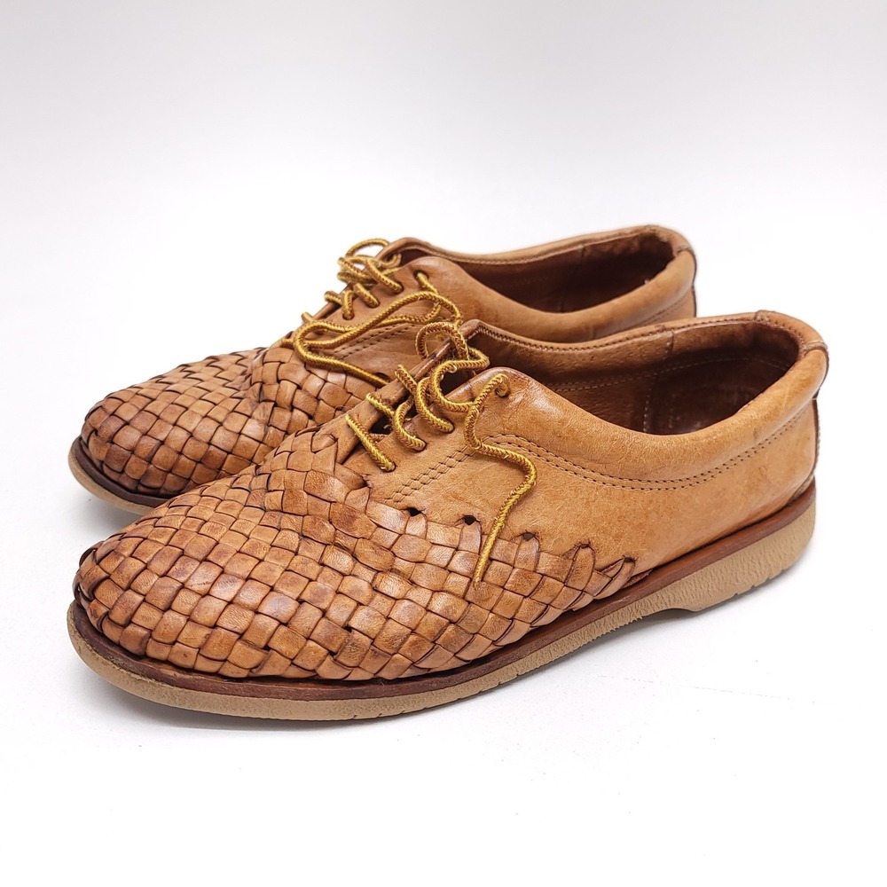 Eddie Bauer Oxford Shoes Mens 8‎ Weaved Woven Brown Leather Vibrum Men's